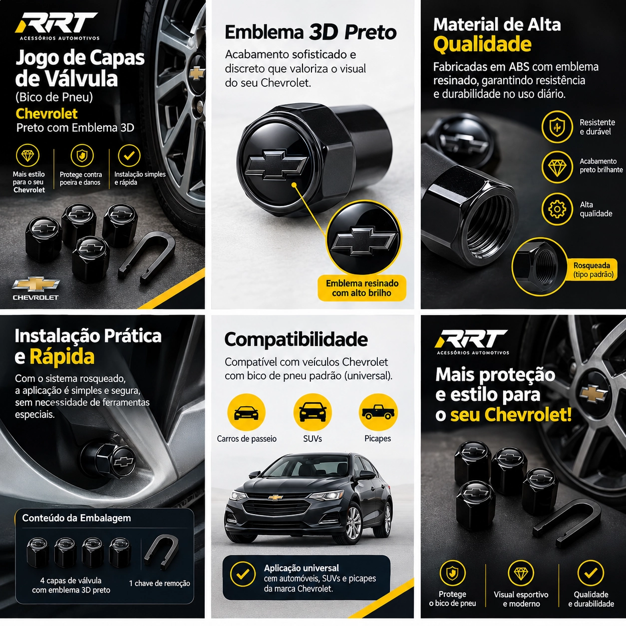 Capas de Válvula Preto GM - Logo Preto C/Doudado 3D (3102)