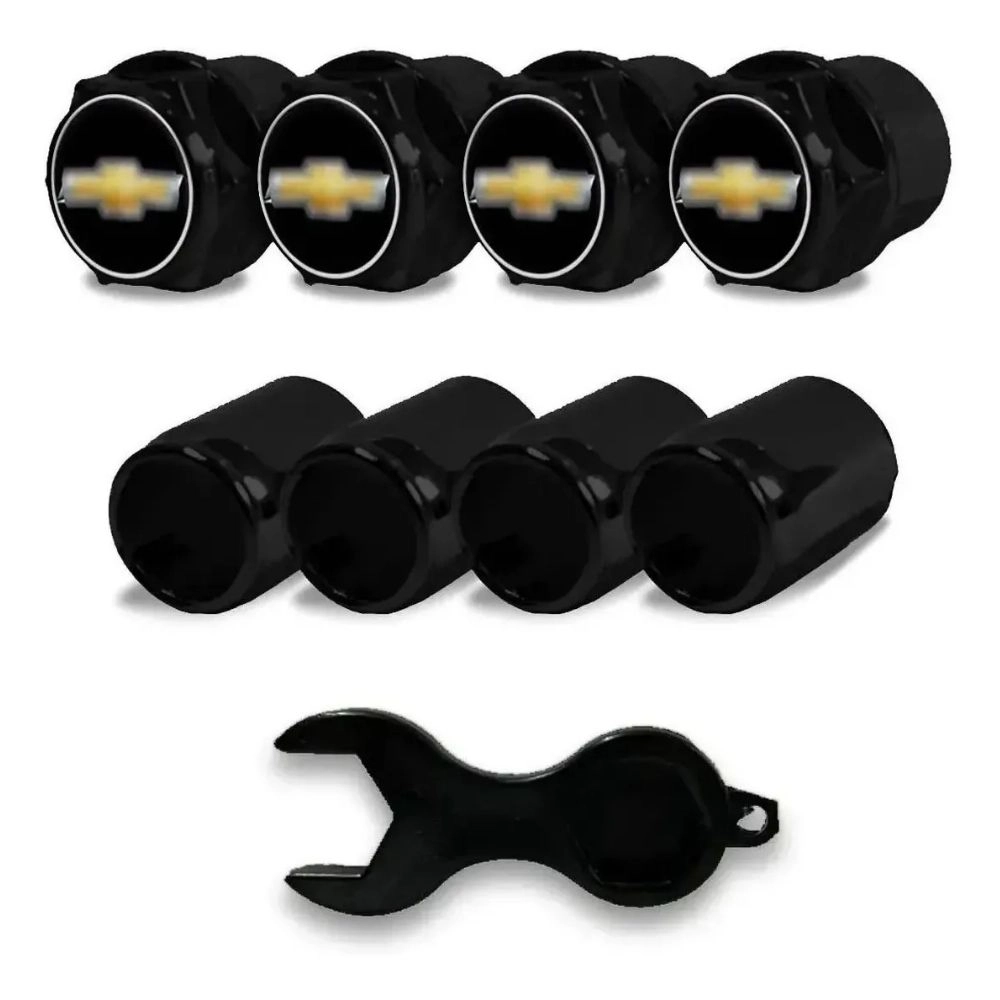 Capas de Válvula Preto GM - Logo Preto C/Doudado 3D (3102)