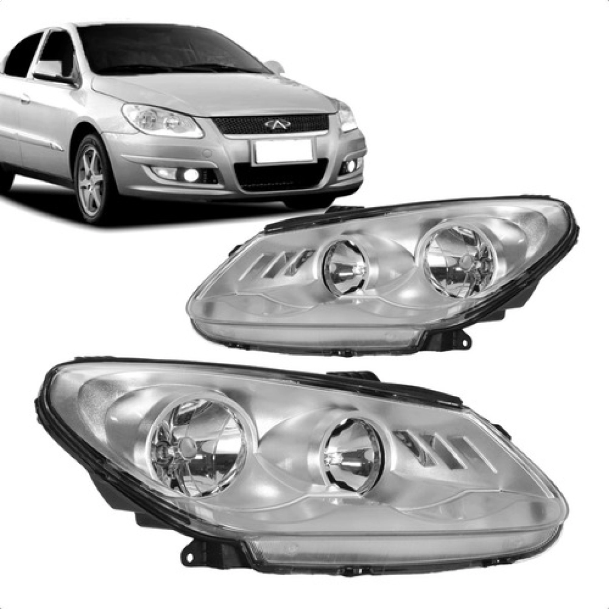 Farol Dianteiro Lado Direito Chery Cielo 2010 2011 2012 Cromado Reposição