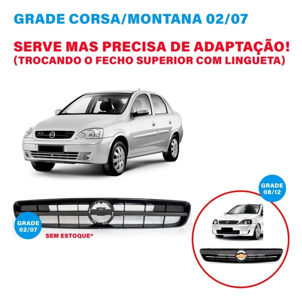 Grade do Radiador G Componentes para Chevrolet Corsa 2003 a 2012 Preta com Friso Preto